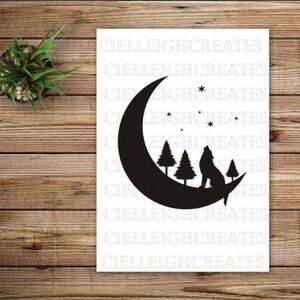 *2 for $20* Wolf Crescent Moon Trees vinyl decal Sticker Handcrafted